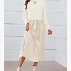 Amazon Cream Pleated Midi Skirt